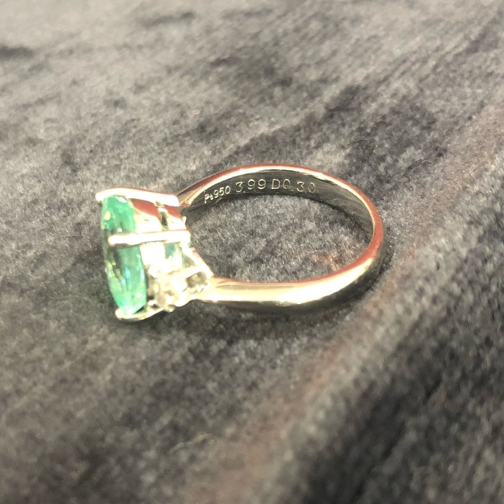 3.99 ct.  PARAIBA TOURMALINE colorless Half moon cut DIAMONDS 950 PLATINUM ring - Picture 9 of 17